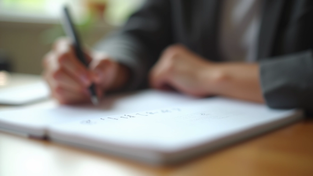 Hand writing detailed goals and measurements in planner with numbered checklist items