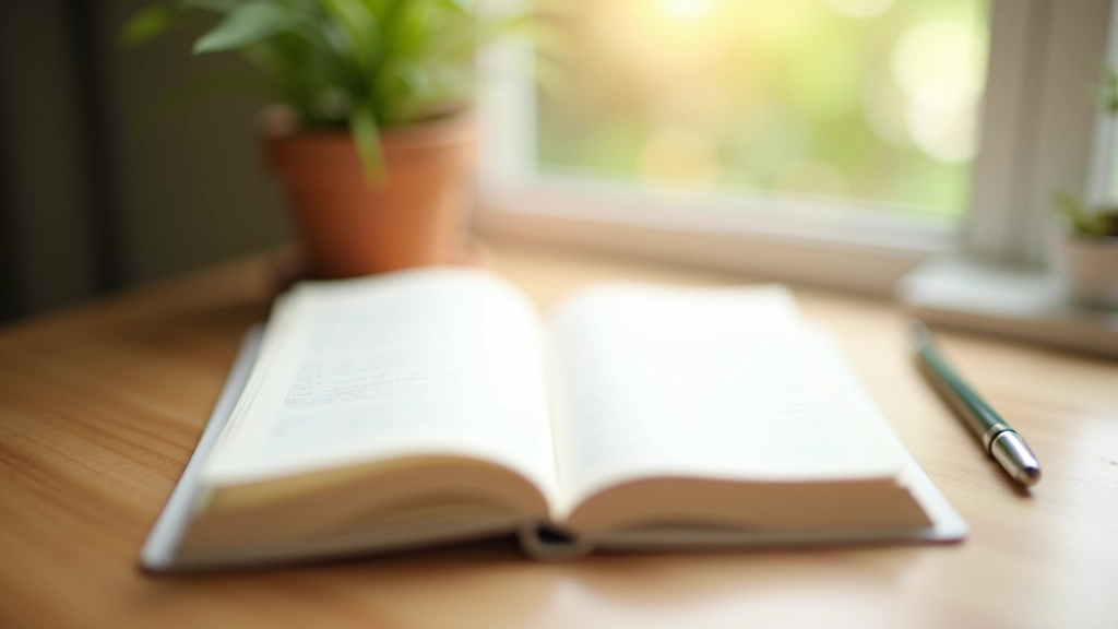 Notebook with growth journey notes and reflection prompts for personal development tracking