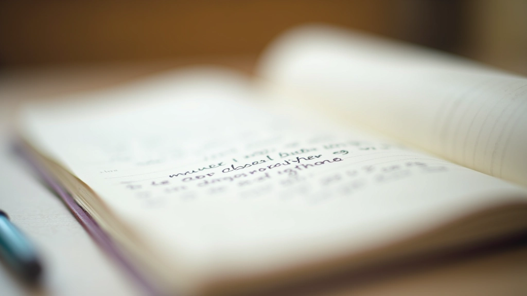 Open journal with handwritten notes and reflection entries for tracking habits and personal insights