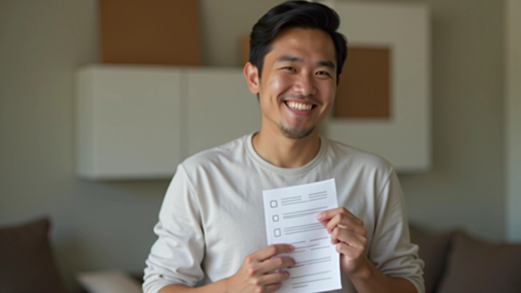Person smiling while reviewing completed goal checklist with satisfaction and progress