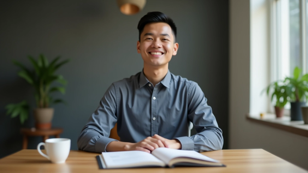 Person engaged in personal development study and self-reflection in modern learning space